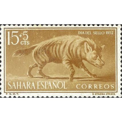 SPANISH SAHARA, MAMMAL, Striped hyena, brown 1957, 15+5c