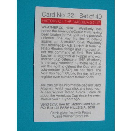 Peters Foods Australia 1987 The History of the Americas Cup Cards Choice (e25)