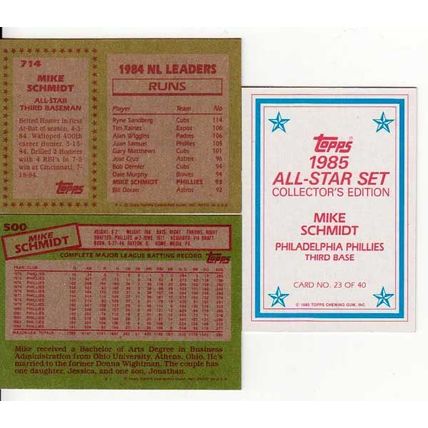 Lot of Three 1985 Topps Mike Schmidt cards- #500 & All-Star #714 & #23