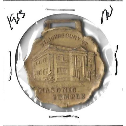 July 29, 1913 engraved Masonic Temple Medal XF UNC