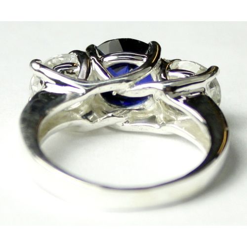 Created Blue Sapphire & 1 ct CZs, 925 Sterling Silver Ring, SR255