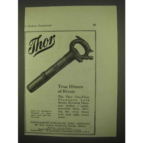1922 Thor Pneumatic Long Stroke Riveting Hammer Ad