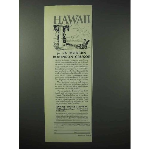 1923 Hawaii Tourism Ad - For the Modern Robinson Crusoe
