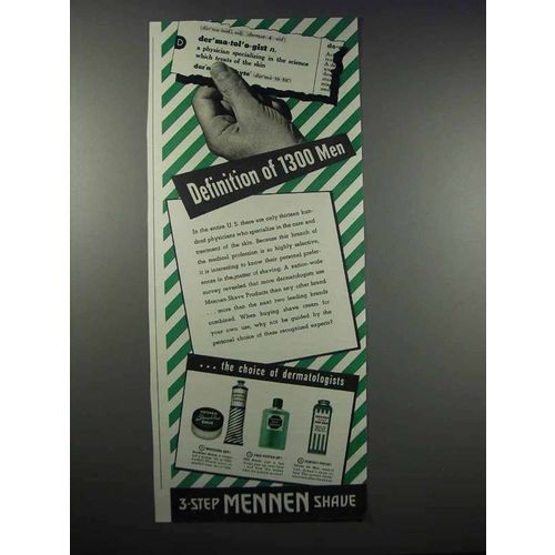 1942 Mennen Ad - Brushless Shave, Lather, Talcum