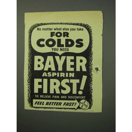 1951 Bayer Aspirin Medicine Ad - For Colds