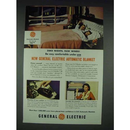 1951 General Electric Blanket Ad - Zero Nights