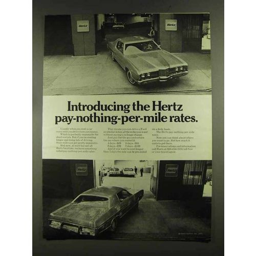 1972 Hertz Rent-a-Car Ad - Pay-Nothing-Per-Mile