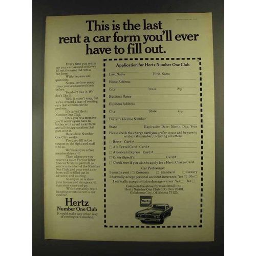 1972 Hertz Rent-a-Car Ad - Last Form You'll Ever Fill