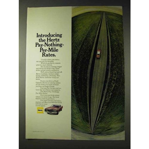 1972 Hertz Rent-A-Car Ad - Pay-Nothing-Per-Mile Rates