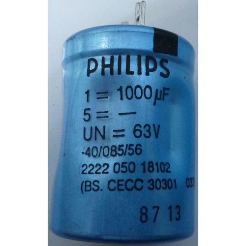 Aluminium electrolytic Capacitor 1000uF 63V Philips 2222 050 18102 1 off