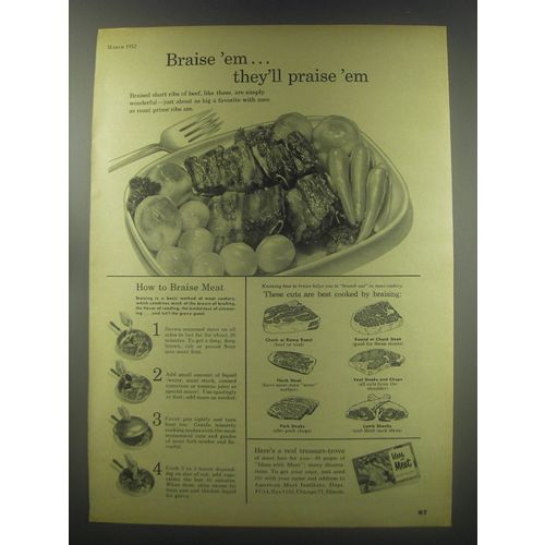 1952 American Meat Institute Ad - Braise 'em.. They'll praise 'em