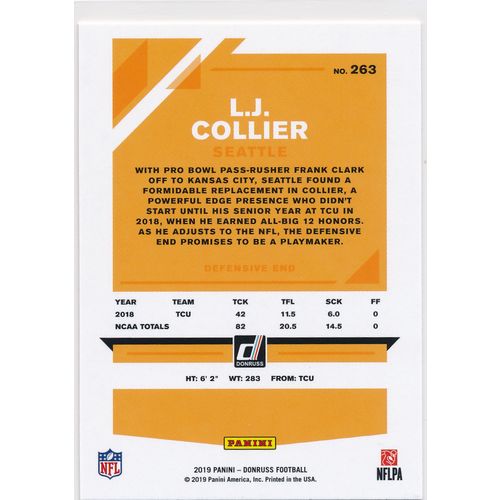 2019 Donruss Football Base 263 L.J. Collier RC Seattle Seahawks