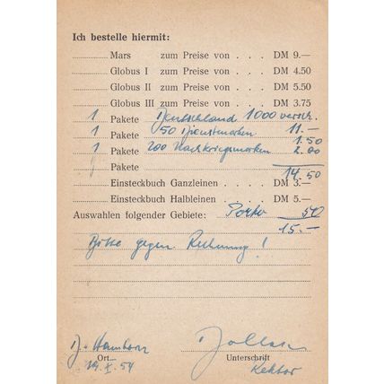 Germany 1954 10pf+2pf Duisburg to Tubingen Postcard Duisburg cancel written VGC