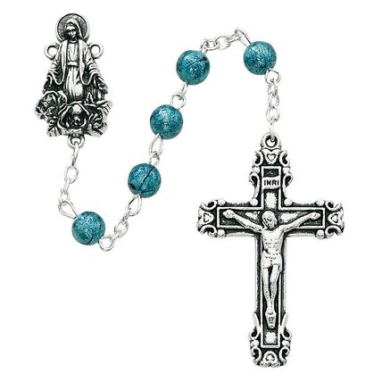 Blue Miraculous Rosary with Two Free Prayer Cards and a Rosary Pouch