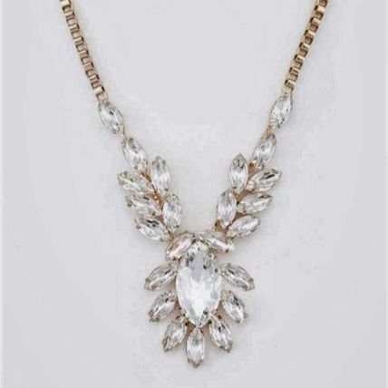 Stunning Marquise Crystal Floral Gold Necklace Set