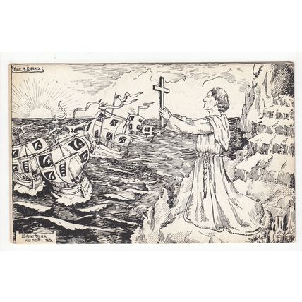 St Helier and the Pirates Jersey Postcard Violet M Roberts Art Channel Islands