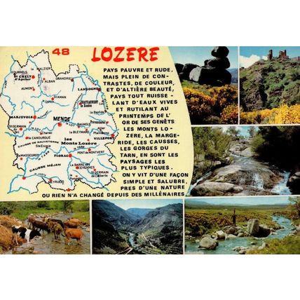 Lozere French Map Farm Animals 1980s Postcard