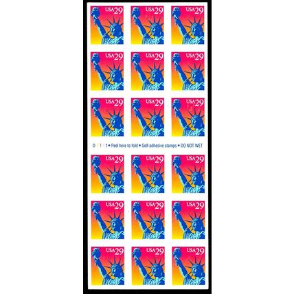 Statue of Liberty Pane of Eighteen 29 Cent Postage Stamps Scott 2599a