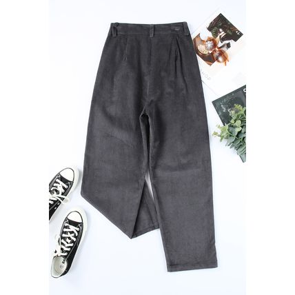 Gray Corduroy High Waist Straight Leg Pants