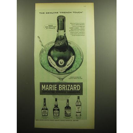 1957 Marie Brizard Creme de Menthe Ad - The genuine French Touch