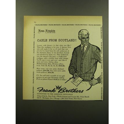 1959 Frank Brothers Sweater Ad - Cable from Scotland!