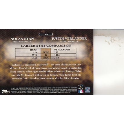 NOLAN RYAN & JUSTIN VERLANDER AUTO 2012 RANGERS & TIGERS HOF TIMELESS TALENTS