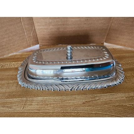 Vintage Irvinware Metal & Glass Cover Butter Dish