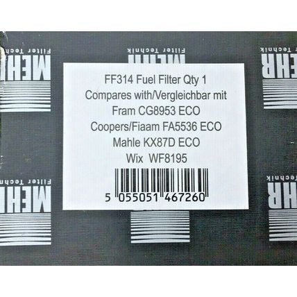 Fuel Filter Mehr FF314 Citroen Peugeot 2.0 HDi Berlingo Dispatch 307 Partner etc