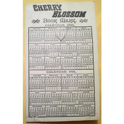 1890 Cherry Blossom Book Mark. Perfume, Toilet Powder & Soap. With calendar.