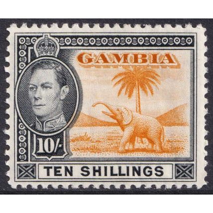 Gambia KGVI 1938-46 10s Orange Black Elephant SG161 Mint MH