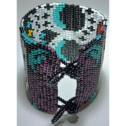 Traditional Huichol Art. Mexico Glass Seed Beads Bracelet. Día de los Muertos 1