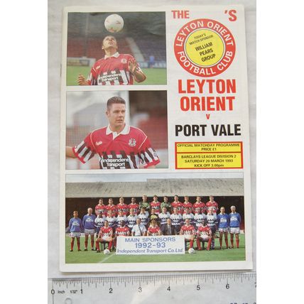1993 programme Leyton Orient v. Port Vale