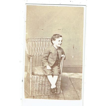 Victorian cdv photo boy on wicker chair unstated photographer