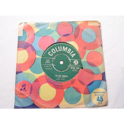 7" 1962. BOBBY RYDELL.IVE GOT BONNIE, COL DB 4785.LOSE HER . EXCELLENT CON