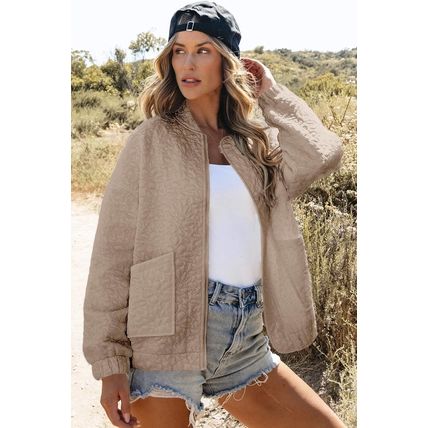 Light French Beige Floral Quilted Jacket