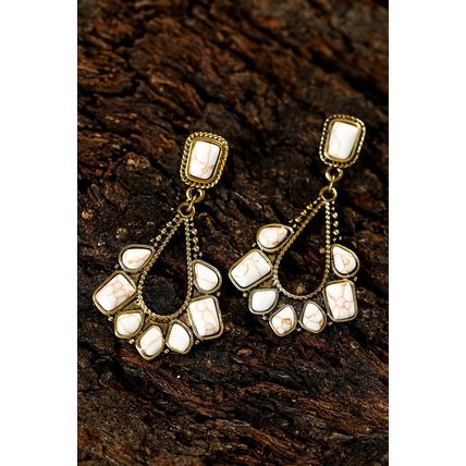 White Turquoise Inlay Cut Out Western Dangle Earrings