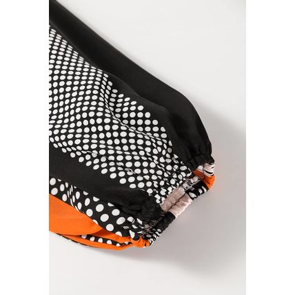 Orange Polka Dot Vertical Striped Printed Puff Sleeve Blouse