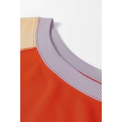 Orange Color Block Side Slits Raglan Sleeve Loose Fit Top