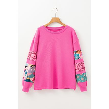 Sachet Pink Mixed Print Patch Drop Shoulder Pullover Top