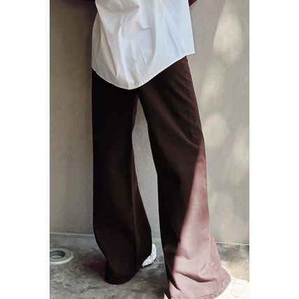 Coffee Loose Straight High Waist Solid Color Jeans