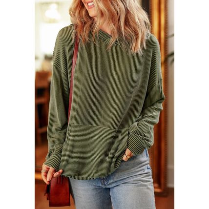 Jungle Green Twisted Rib Texture Solid Hoodie
