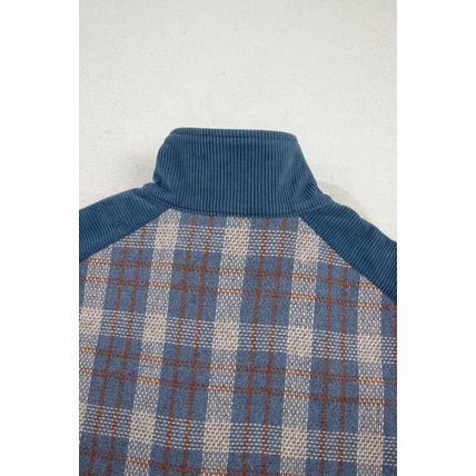 Gray Plaid Corduroy Patchwork Collared Zip Up Snap Button Jacket