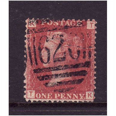 GREAT BRITAIN 1858-79 QV SG44 1d RED BROWN PLATE 177 LETTERED TK USED