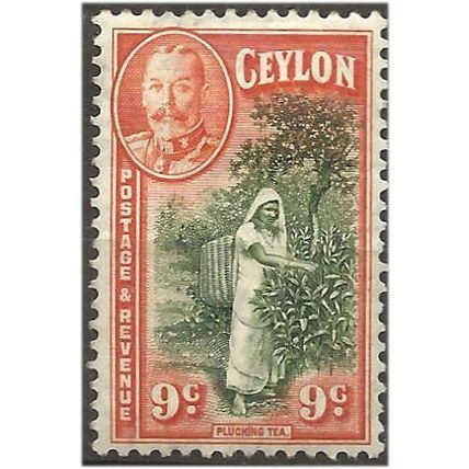 Ceylon 1936 SG371 9c Green & Orange Mounted Mint . .. .
