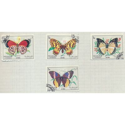 Sharjah & Dependencies Stamps, Butterflies, CTO, Four Different