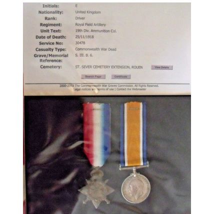 WORLD WAR ONE 1914-15 Star & BRITISH WAR MEDAL Died France Hillman