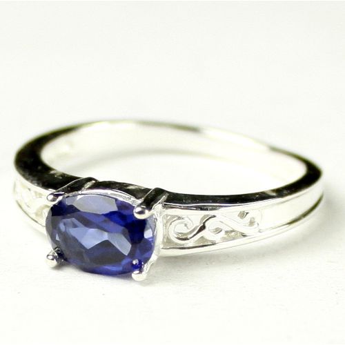 Created Blue Sapphire, 925 Sterling Silver Ladies Ring, SR362