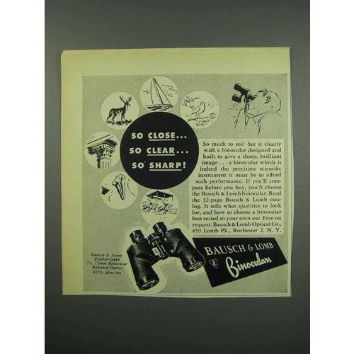1952 Bausch & Lomb Binocular Ad - So Close So Clear