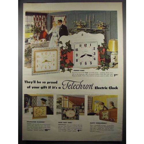 1952 Telechron Electric Clocks Ad - Tiara, Ivy