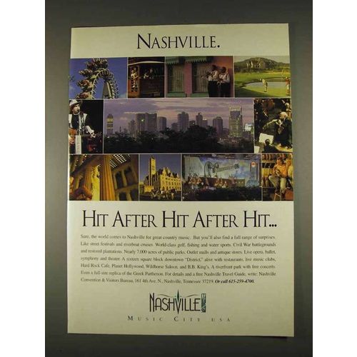 1996 Nashville Tourism Ad - Hit After Hit After Hit